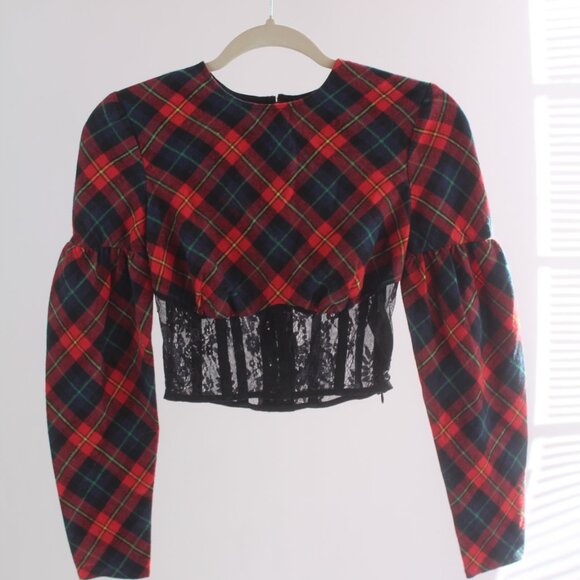 Asos Cropped Plaid Corset Top Size 6 - New - Picture 5 of 9
